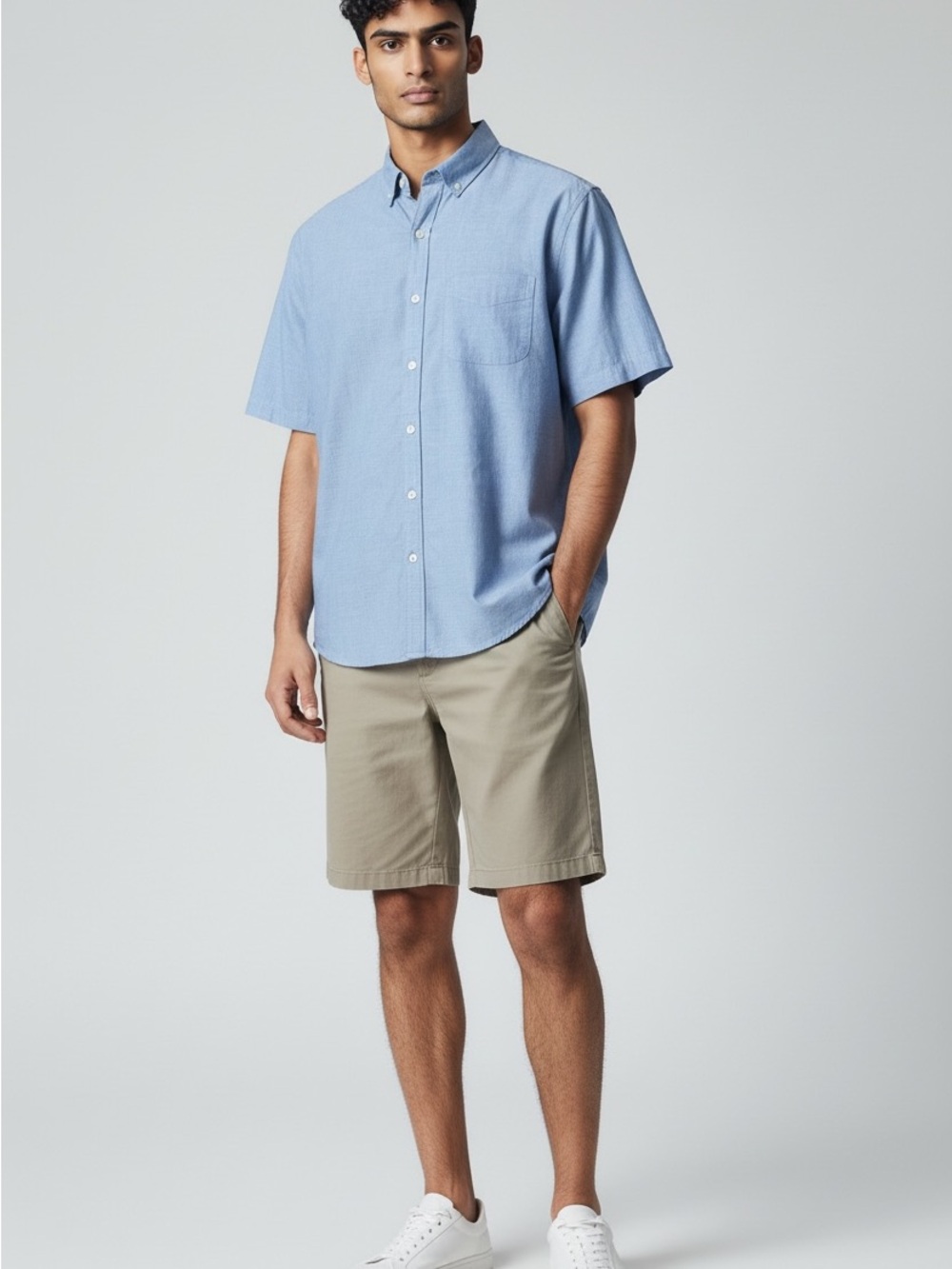Old Navy Men's Light Blue Short-Sleeve Button-Down Shirt - Classic Chambray